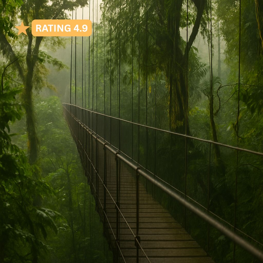 The hanging bridges walk through the rainforest canopy near Arenal