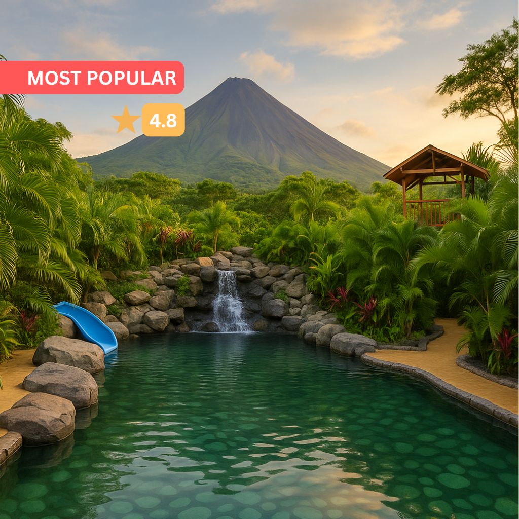photo from hot springs with the view of Arenal Volcano