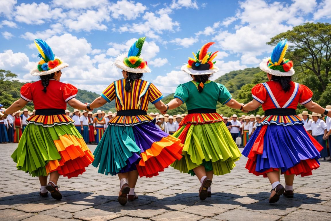 Traditional Costa Rican Independence celebration with folkloric dancers, experienced and photographed on a cultural tour with Arenal Volcano Costa Rica Tours